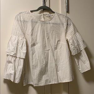 Madewell white striped bell sleeve blouse